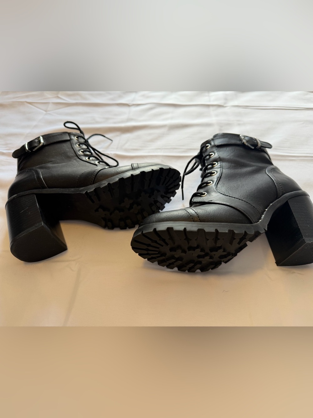 Diba Black Chunky Lug Heel Lace-Up Ankle Boots
